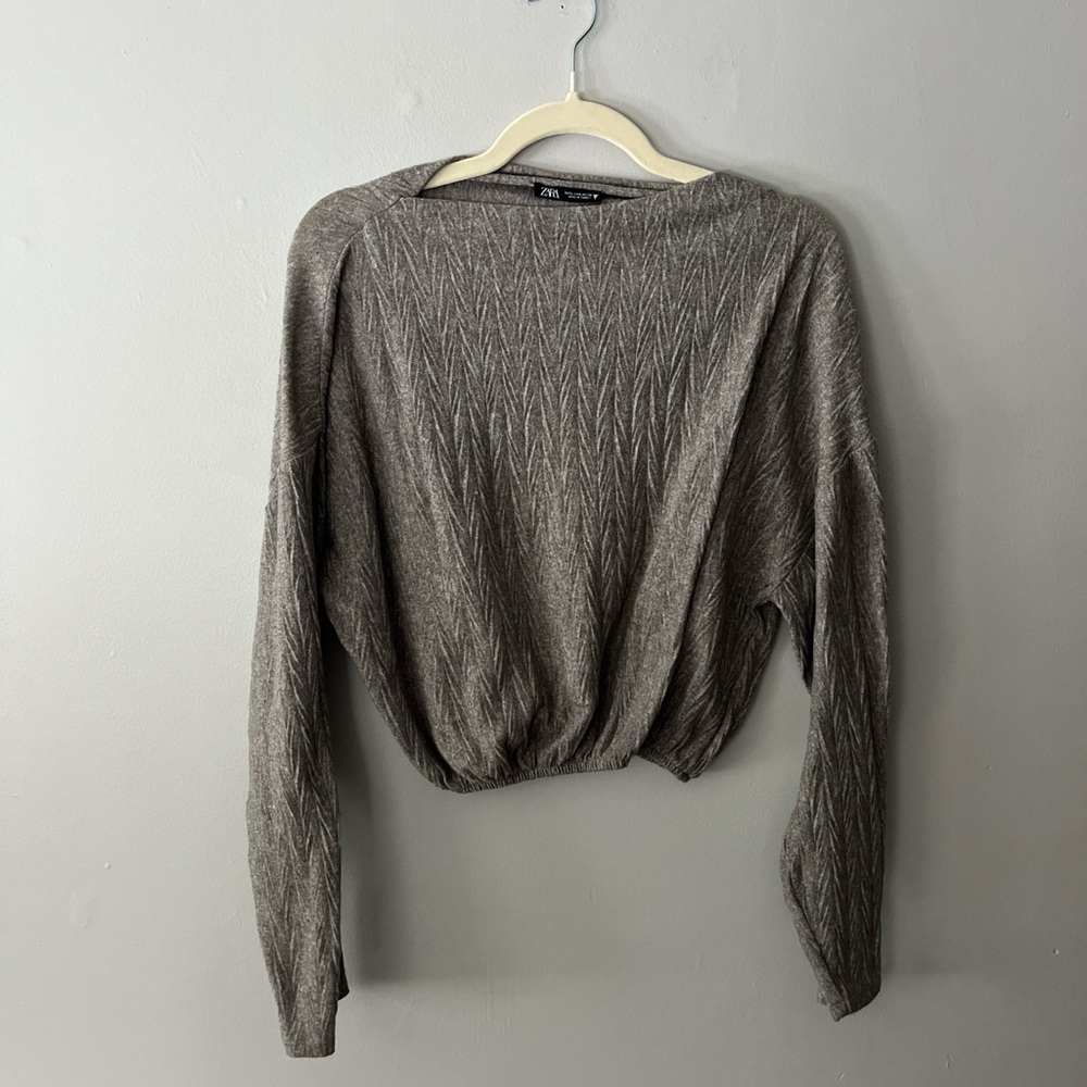 Zara Taupe Textured Knit Top